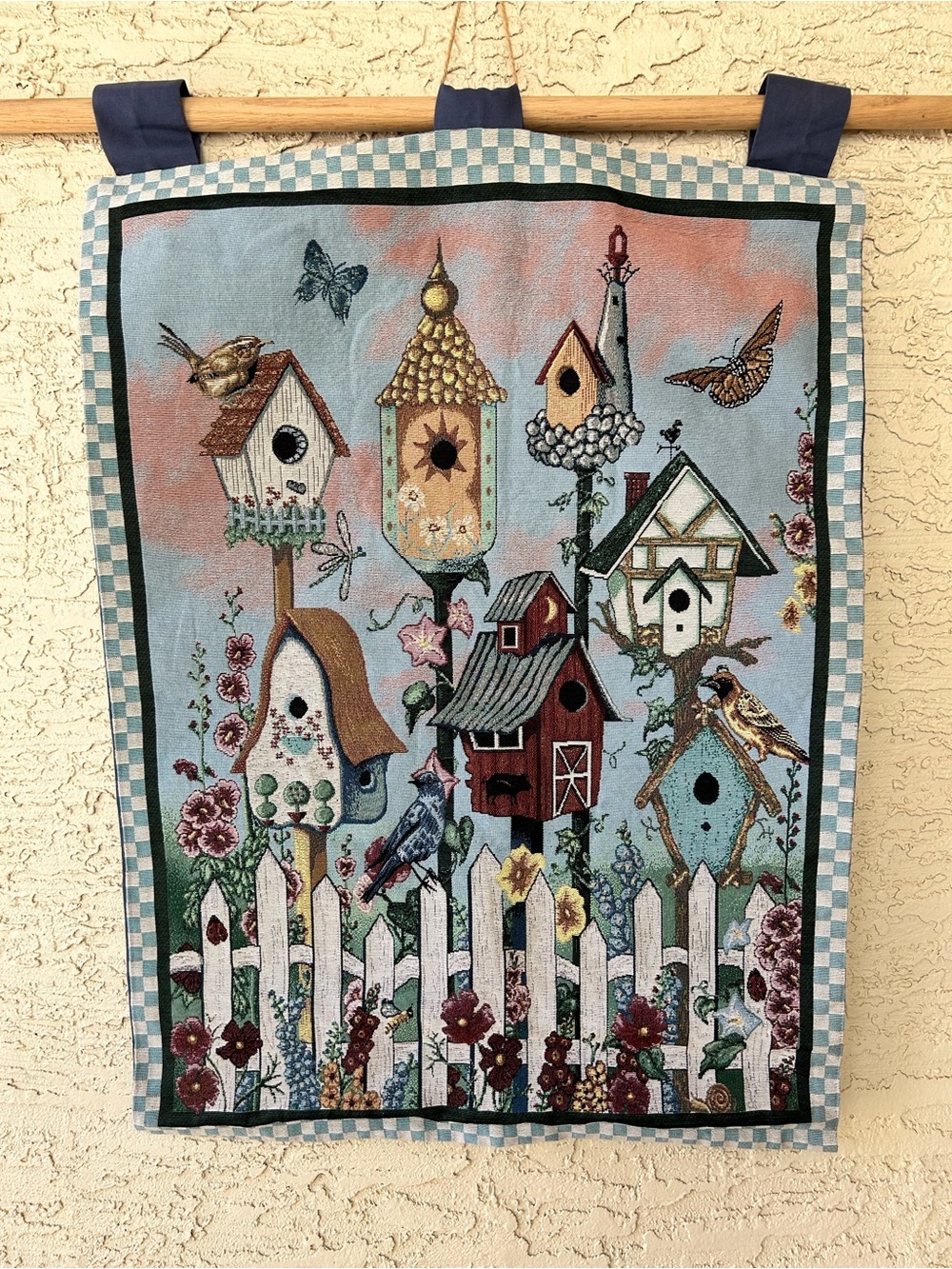 Decorative Birdhouse Wall Tapestry in Blue